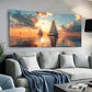 Serene Sunset Sailboats Wall Art wall canvas office home room framed 120x60cm