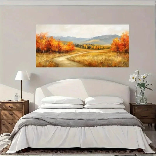 Autumn Golden Brown Trees Wall Art Canvas Office Home Room Framed 80x45cm