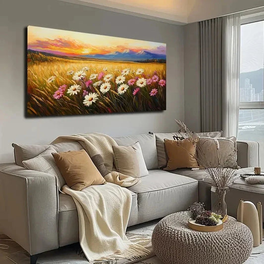Vibrant Floral Landscape Wall Art canvas office home room framed 120x60cm