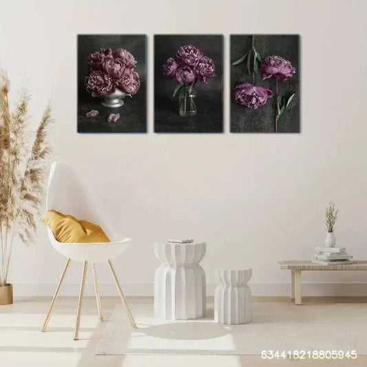 3pcs Pink Bouquet, Pink Duet, Bar decorate, Metal Print Ready to Hang Art