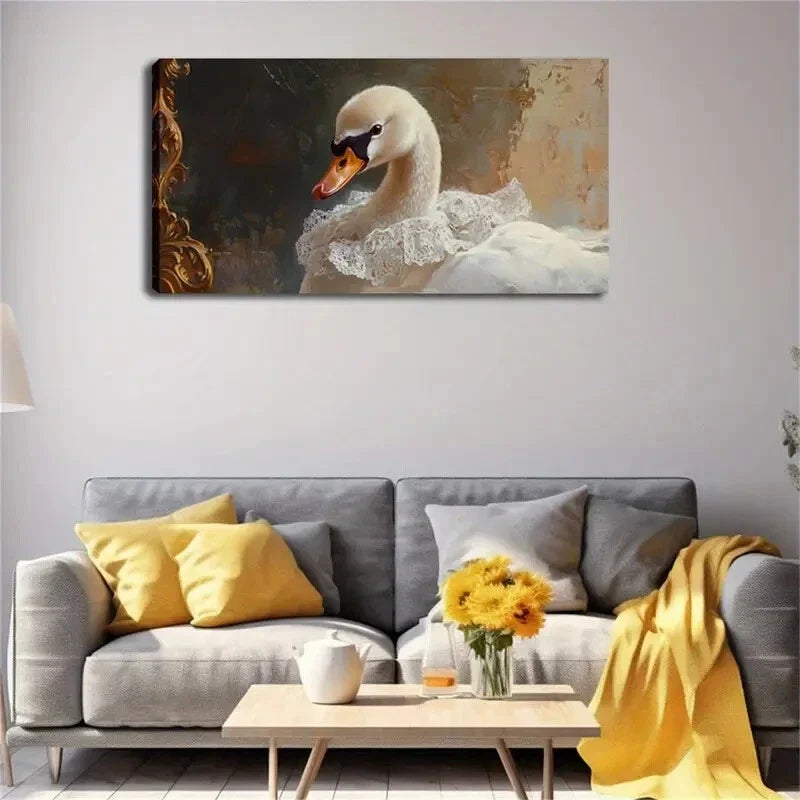 Swan Exquisite White Lace Wall Art Canvas Office Home Room Framed 120x60cm