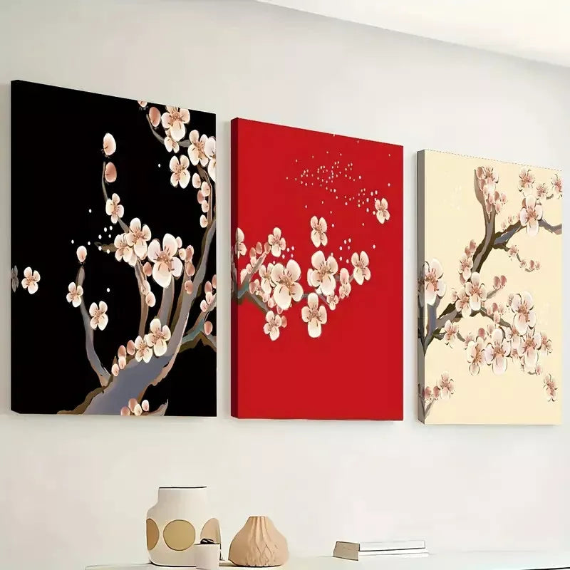 3pcs Featuring Plum Blossoms Floral Designs  Wall Art Set Canvas Framed 40x60cm - High Quality Print 100% Australian Made Wall Canvas Ready to Hang