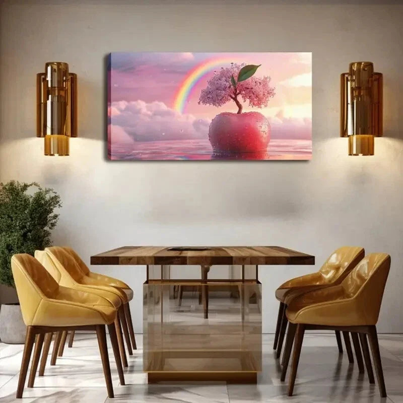 Vibrant Red Apple Floating Wall Art Canvas Office Home Room Framed 120x60cm