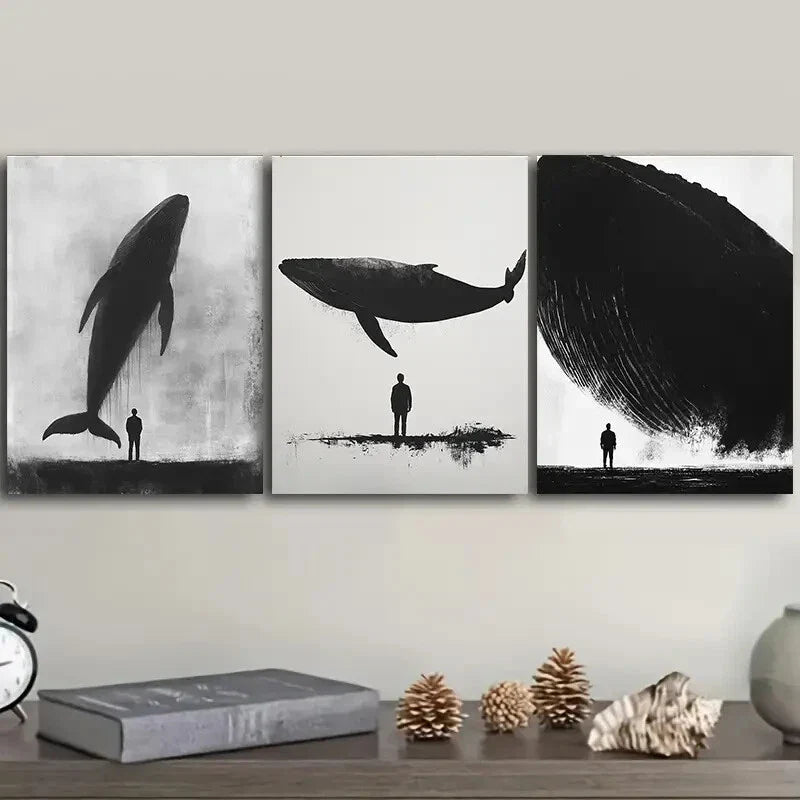 3pcs A giant whale. Art Painting  Metal Print Ready to Hang Art