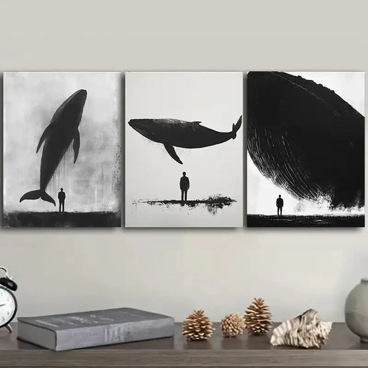 3pcs A giant whale. Art Painting  Metal Print Ready to Hang Art