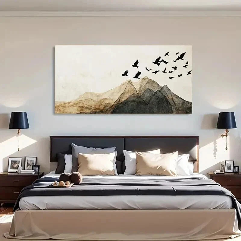 Mountain Flying Birds Classic Wall Art Canvas Office Home Room Framed 120x60cm