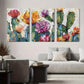 3pcs Vibrant Abstract Floral & Cactus Canvas Metal Print Ready to Hang Art