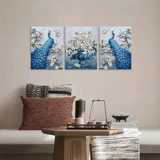 3pcs Peacock  Canvas Framed 40x60cm - High Quality Print 100% Australian Made Wall Canvas Ready to Hang