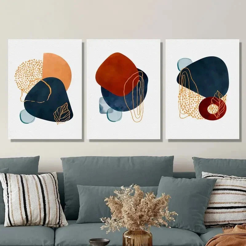 3pcs Featuring Modern Abstract Watercolor Metal Print Ready to Hang Art