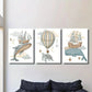 3pcs flying whales turtles and hot air balloons Metal Print Ready to Hang Art