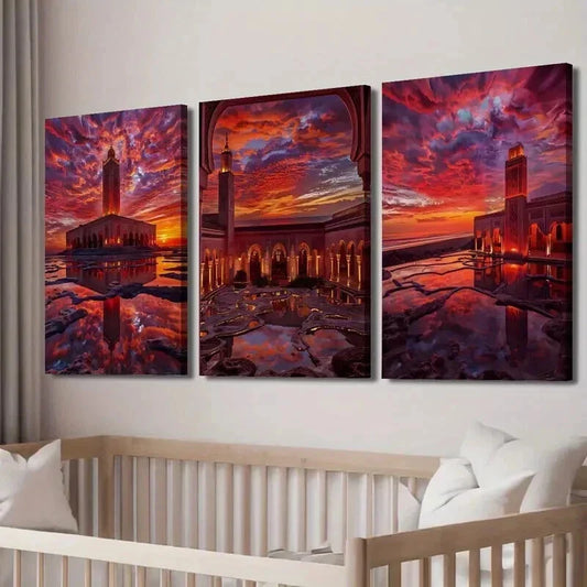 3pcs The Sunset Glow Reflections on The Water Wall Art Set Canvas Framed 40x60cm - High Quality Print 100% Australian Made Wall Canvas Ready to Hang