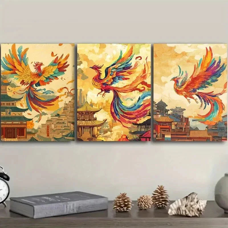 3pcs Urban Landscape with Traditional Pagodas Wall Art Set Canvas Framed 40x60cm - High Quality Print 100% Australian Made Wall Canvas Ready to Hang