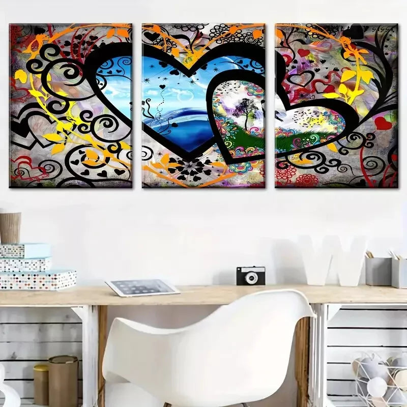 3pcs Graffiti style fashion love decoration  Wall Art Set Canvas Framed 40x60cm - High Quality Print 100% Australian Made Wall Canvas Ready to Hang
