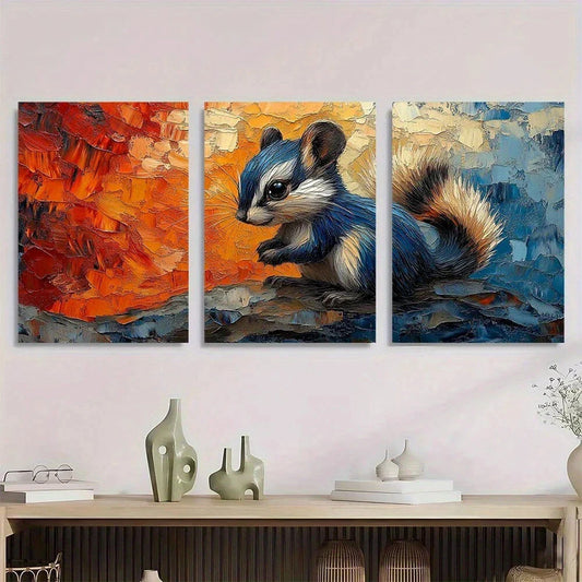 3pcs Cute Skunk Vibrant Abstract Metal Print Ready to Hang Art