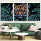 3pcs Bengal Tiger Stealthily Hiding In Rainforest Metal Print Ready to Hang Art