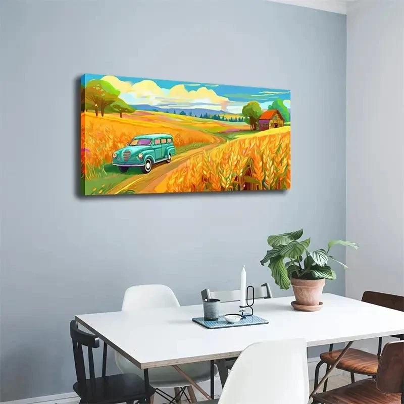 Golden Wheat Fields Car Wall Art Canvas Office Home Room Framed 120x60cm