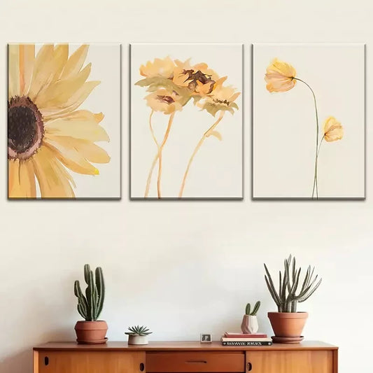 3pcs simple sunflower flower watercolor Paint Wall Art Set Canvas Framed 40x60cm - High Quality Print 100% Australian Made Wall Canvas Ready to Hang