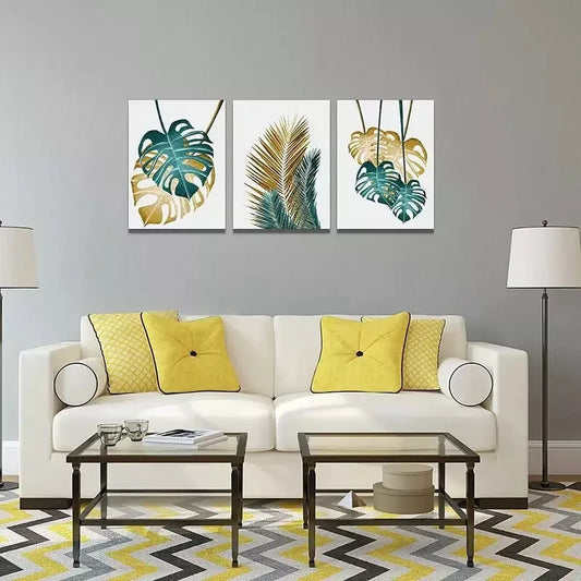 3pcs Abstract Painting Leaf Canvas Framed 40x60cm - High Quality Print 100% Australian Made Wall Canvas Ready to Hang