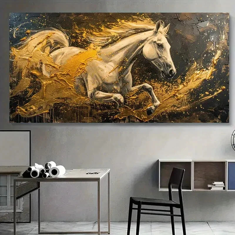 Abstract Yellow Horse wall canvas office home room framed 120x60cm