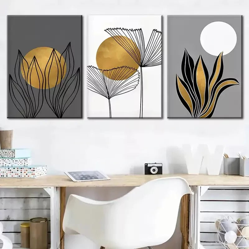 3pcs Featuring Abstract Line Flowers, Plant  Wall Art Set Canvas Framed 40x60cm - High Quality Print 100% Australian Made Wall Canvas Ready to Hang