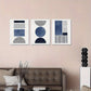 3pcs Modern Geometric Bohemian Abstract Black Blue Metal Print Ready to Hang Art