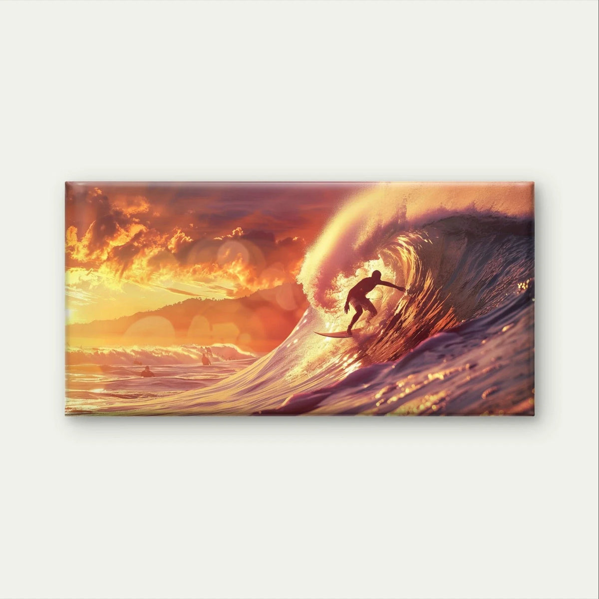 Surfer Catching Golden Hour Wave Wall Art Canvas Office Home Framed 80x45cm