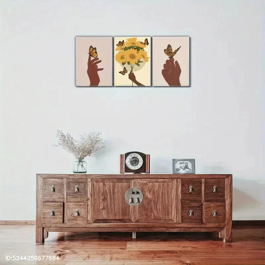 3pcs Sunflower Print Bohemian Style Art Poster Metal Print Ready to Hang Art