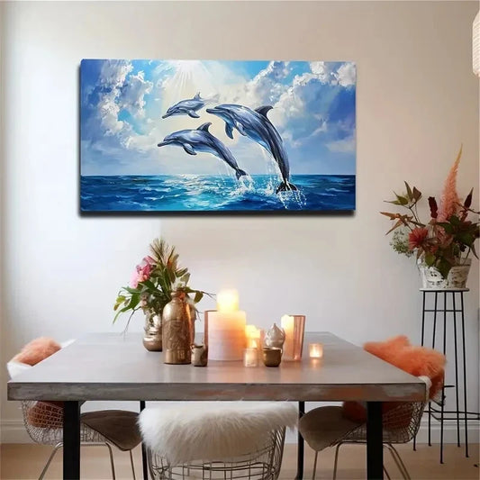 Dolphin In The Sun Wall Art Canvas Office Home Room Framed 120x60cm