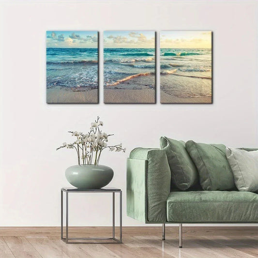 3pcs Sunrise Seascape Atlantic Ocean Painting Metal Print Ready to Hang Art