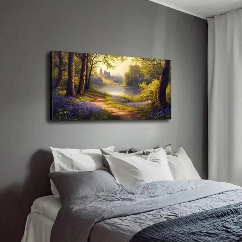 Serene Lake & Castle Landscape Wall Art Canvas Office Home Room Framed 120x60cm