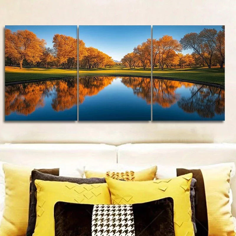3pcs Golf Course Modern Art Deco Style   Wall Art Set Canvas Framed 40x60cm - High Quality Print 100% Australian Made Wall Canvas Ready to Hang