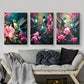 3pcs Vibrant Pink Floral Hummingbird Metal Print Ready to Hang Art