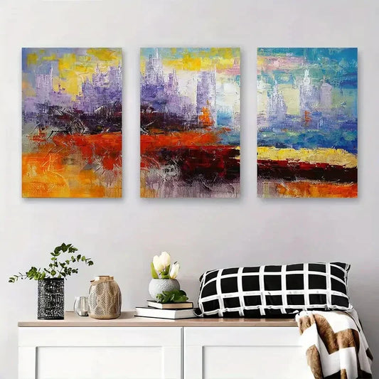 3pcs Modern Brushstroke Painting, Bold Purple Metal Print Ready to Hang Art