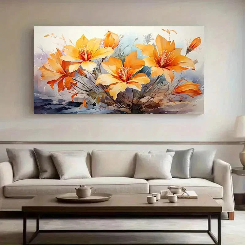 Vibrant Floral Design wall canvas office home room framed 120x60cm