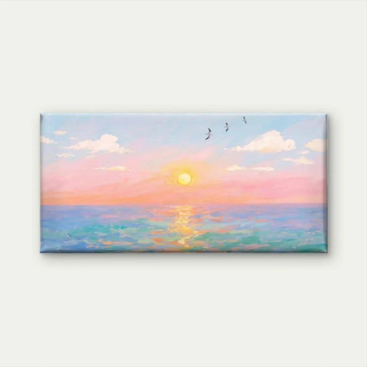 Ocean Sunset with Birds Wall Art Canvas Office Home Room Framed 120x60cm
