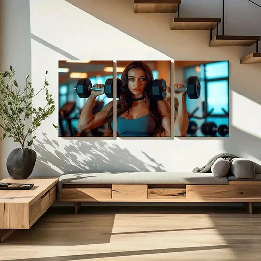 3pcs Strong Woman, Fitness, Healthy Lifestyle Metal Print Ready to Hang Art