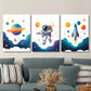 3pcs Cute astronaut, traveling on the planet, Metal Print Ready to Hang Art
