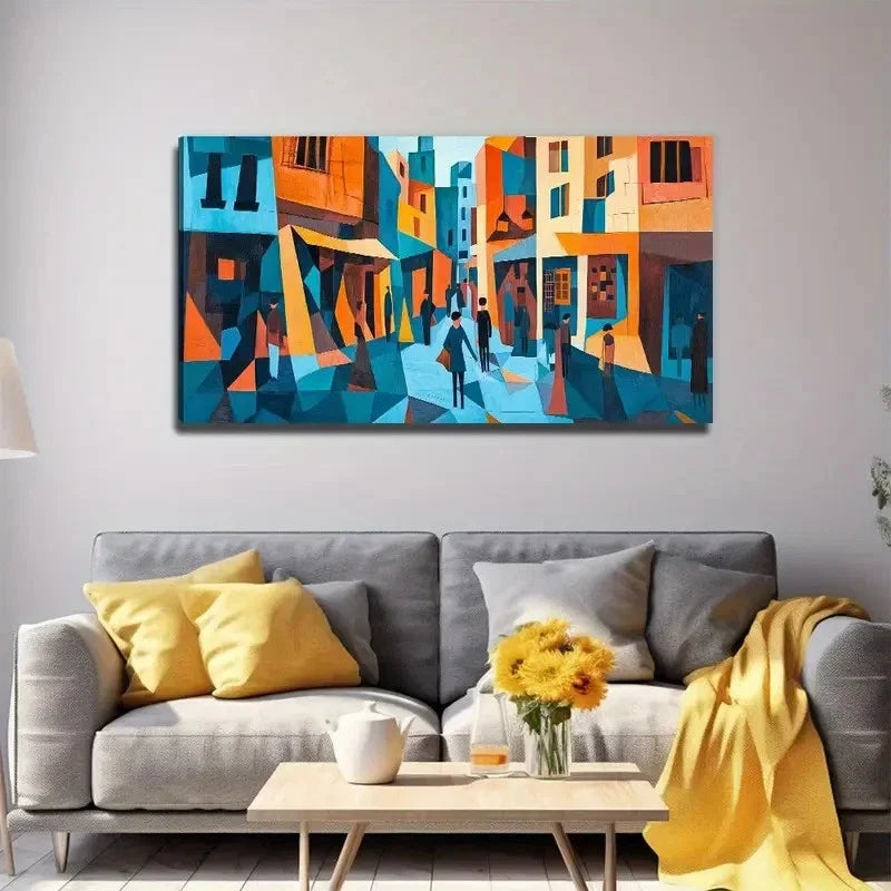 Modern Bohemian Abstract Street Wall Art Canvas Office Home Room Framed 80x45cm