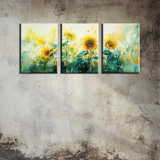 3pcs Vintage Style Sunflower Metal Print Ready to Hang Art