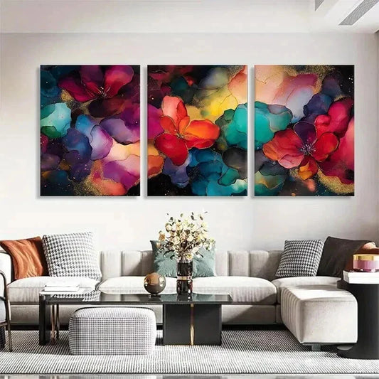 3pcs Vibrant Floral Abstract Accents Prefect Wall Art Set Canvas Framed 40x60cm - High Quality Print 100% Australian Made Wall Canvas Ready to Hang