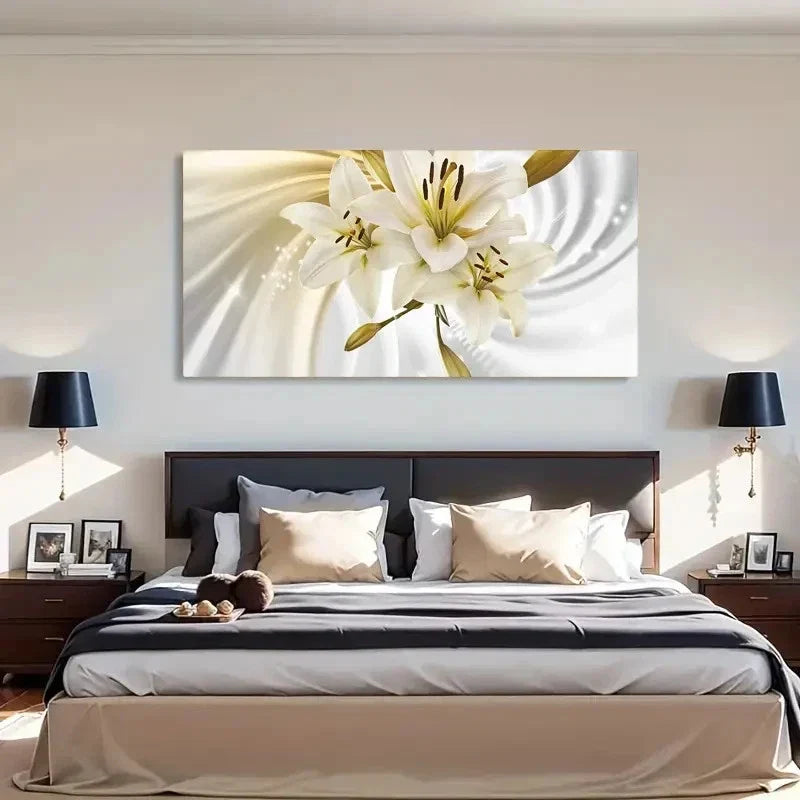 Spring & Winter Floral Lilies Wall Art Canvas Office Home Room Framed 120x60cm
