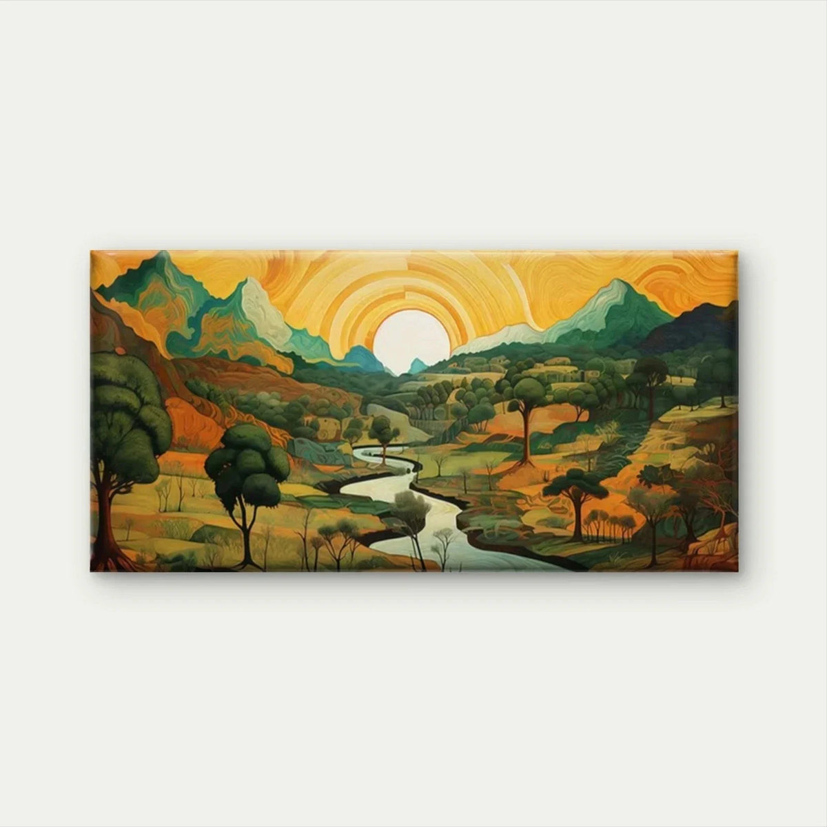 Abstract Mountain Sunrise Wall Art Canvas Office Home Room Framed 80x45cm
