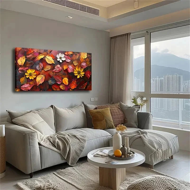Abstract Autumn Leaves & Bright Wall Art Canvas Office Home Room Framed 120x60cm