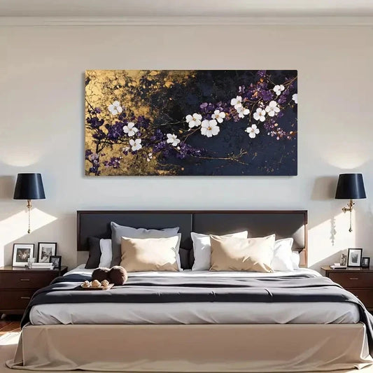 Flowers On Golden Background Wall Art Canvas Office Home Room Framed 120x60cm
