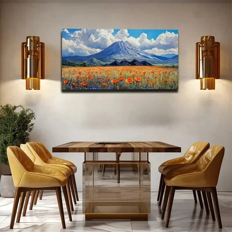 Blooming Orange Flower Field Wall Art Canvas Office Home Room Framed 120x60cm