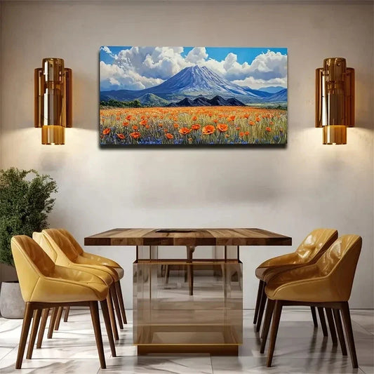Blooming Orange Flower Field Wall Art Canvas Office Home Room Framed 120x60cm