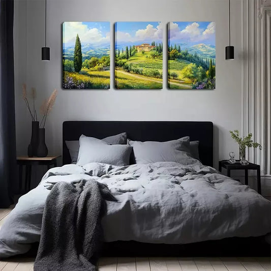 3pcs Hilltop Castle Landscape Wall Art Set Canvas Framed 40x60cm - High Quality Print 100% Australian Made Wall Canvas Ready to Hang