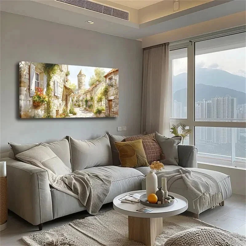 Featuring Simple Stone Building Wall Art Canvas Office Home Room Framed 120x60cm