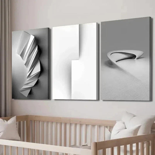 3pcs Nordic Black And White Geometric Space Wall Art Set Canvas Framed 40x60cm - High Quality Print 100% Australian Made Wall Canvas Ready to Hang