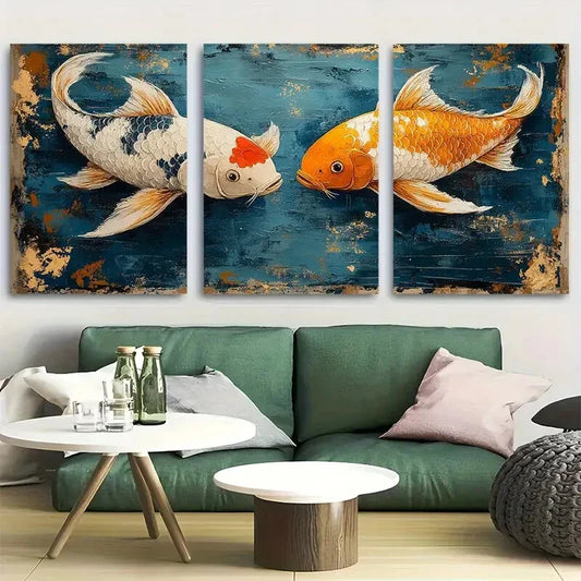 3pcs Two Japanese Koi Fishes Nature Animal Metal Print Ready to Hang Art